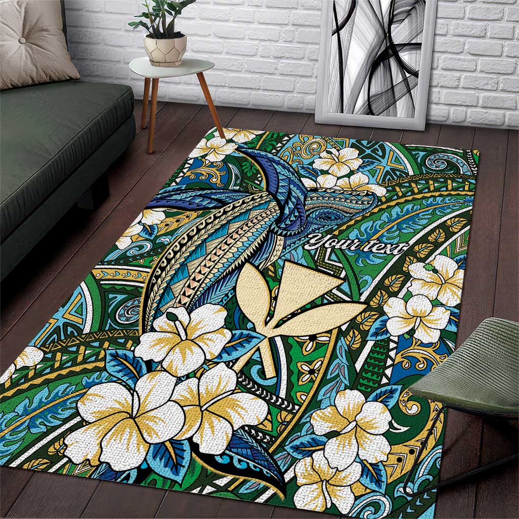 Personalised Hawaii Tribal Humpback Whale Area Rug Omaomao Hibiscus Seamless Pattern LT9 Green - Polynesian Pride