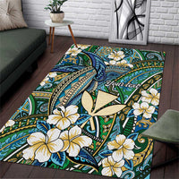 Personalised Hawaii Tribal Humpback Whale Area Rug Omaomao Hibiscus Seamless Pattern LT9 Green - Polynesian Pride