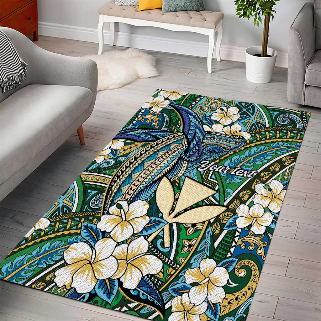 Personalised Hawaii Tribal Humpback Whale Area Rug Omaomao Hibiscus Seamless Pattern LT9 - Polynesian Pride