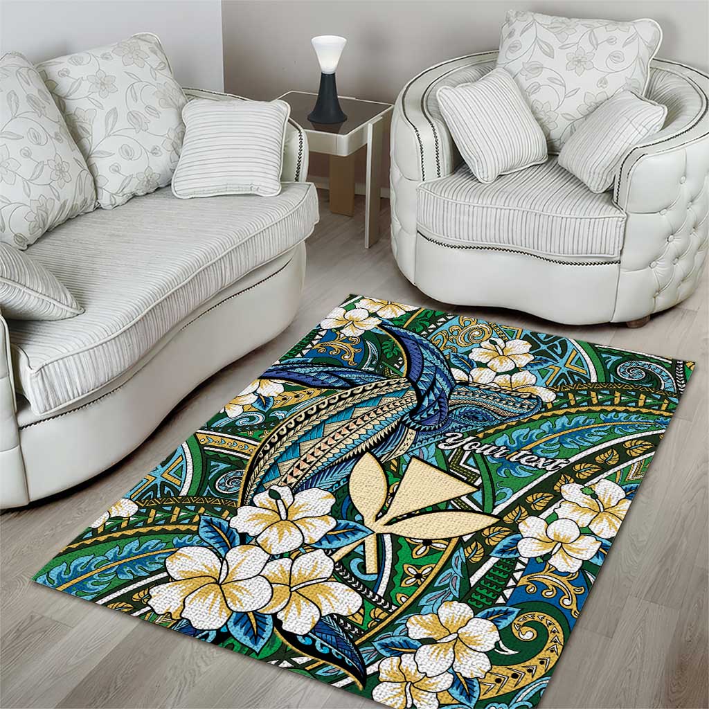 Personalised Hawaii Tribal Humpback Whale Area Rug Omaomao Hibiscus Seamless Pattern LT9 - Polynesian Pride