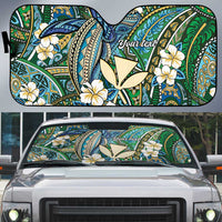 Personalised Hawaii Tribal Humpback Whale Auto Sun Shade Omaomao Hibiscus Seamless Pattern LT9 Green - Polynesian Pride