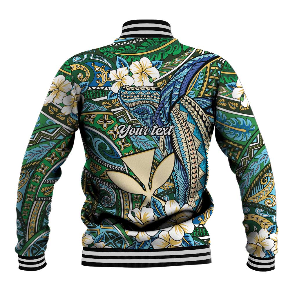 Personalised Hawaii Tribal Humpback Whale Baseball Jacket Omaomao Hibiscus Seamless Pattern LT9 - Polynesian Pride