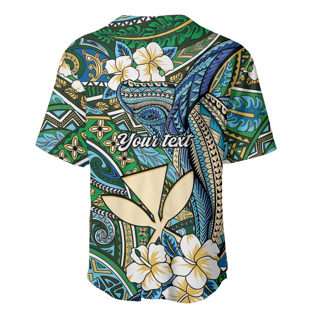 Personalised Hawaii Tribal Humpback Whale Baseball Jersey Omaomao Hibiscus Seamless Pattern LT9 - Polynesian Pride