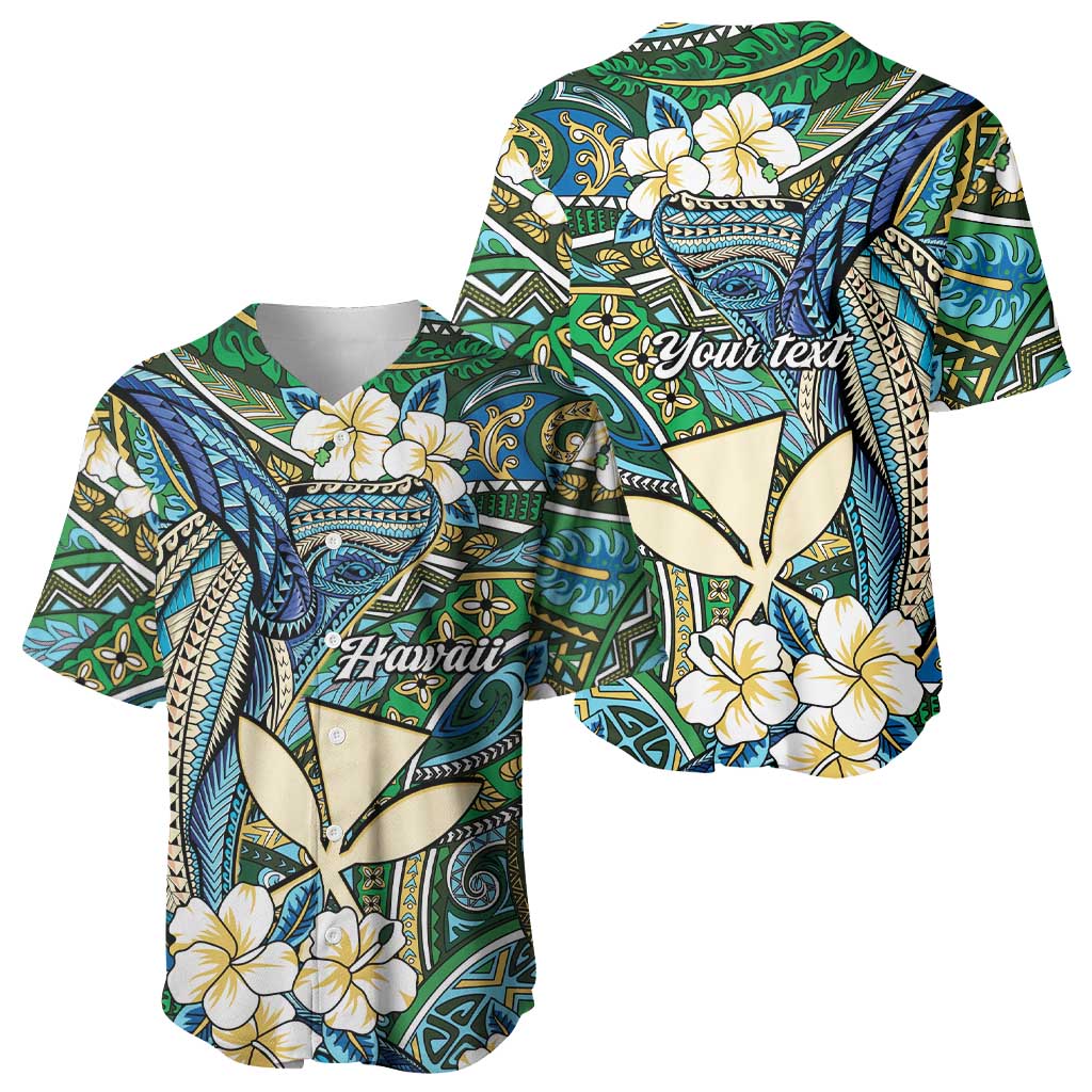 Personalised Hawaii Tribal Humpback Whale Baseball Jersey Omaomao Hibiscus Seamless Pattern LT9 - Polynesian Pride