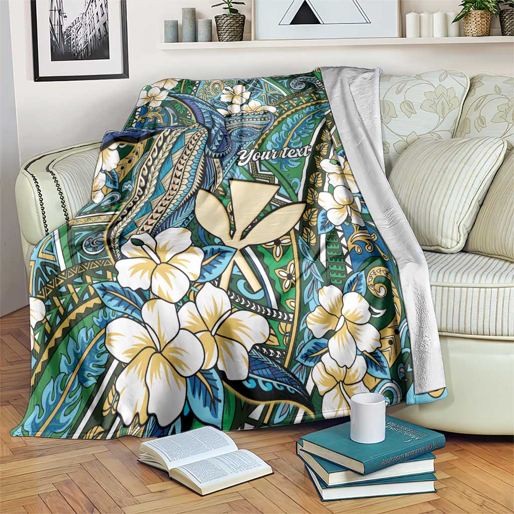 Personalised Hawaii Tribal Humpback Whale Blanket Omaomao Hibiscus Seamless Pattern LT9 Green - Polynesian Pride