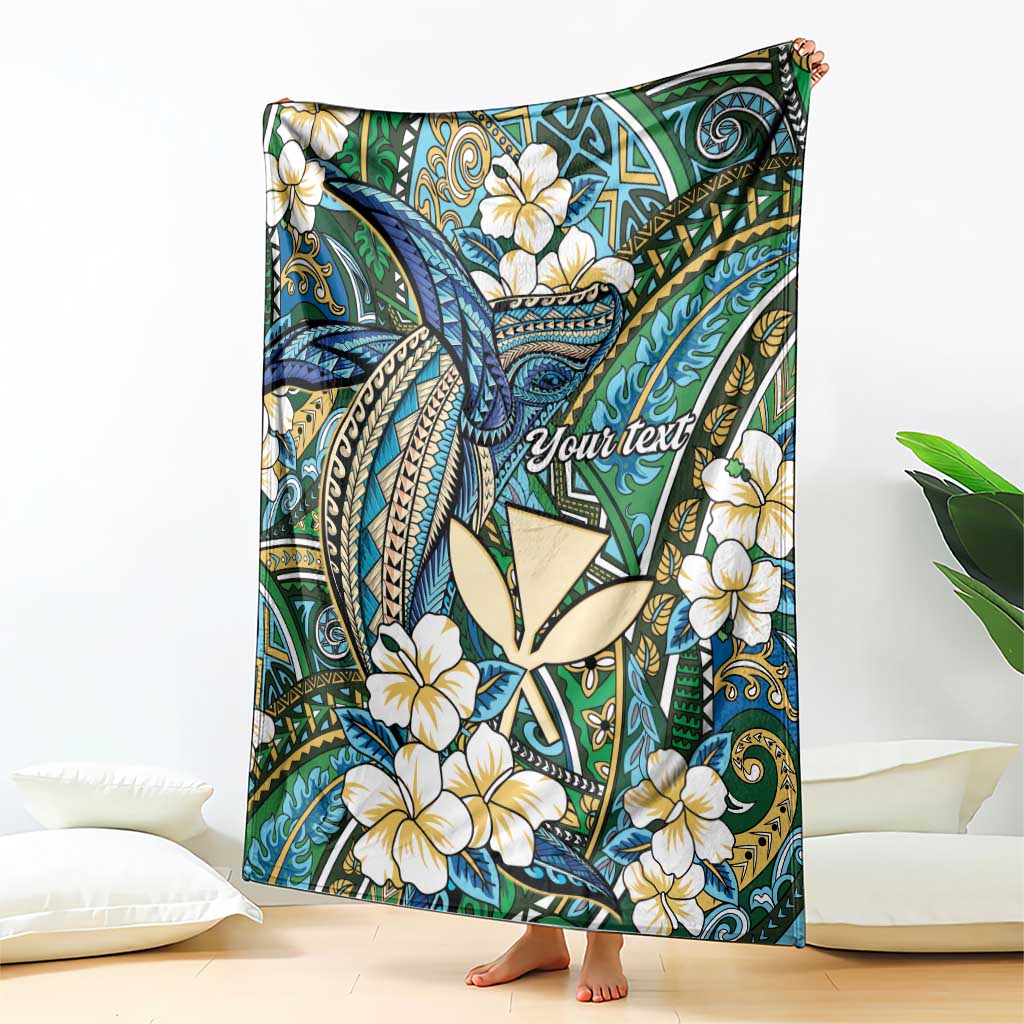 Personalised Hawaii Tribal Humpback Whale Blanket Omaomao Hibiscus Seamless Pattern LT9 - Polynesian Pride