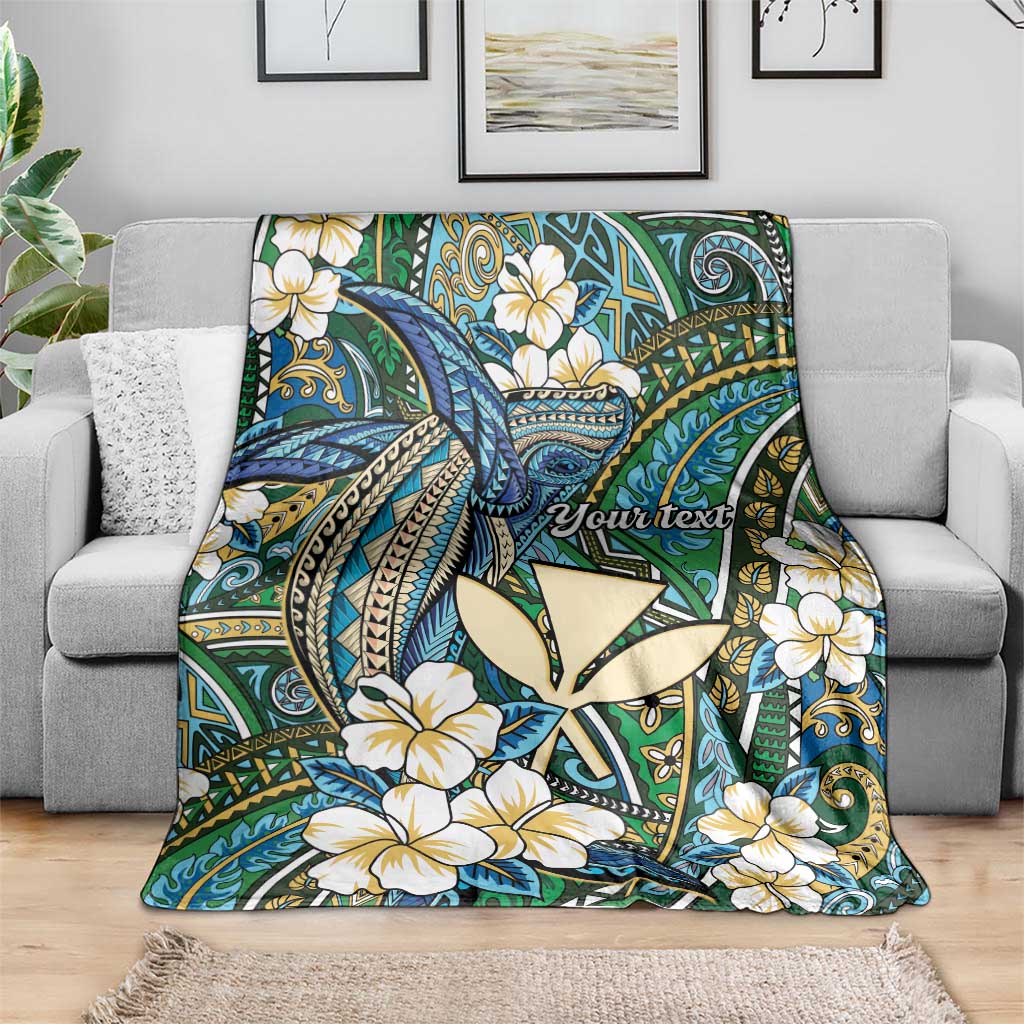 Personalised Hawaii Tribal Humpback Whale Blanket Omaomao Hibiscus Seamless Pattern LT9 - Polynesian Pride