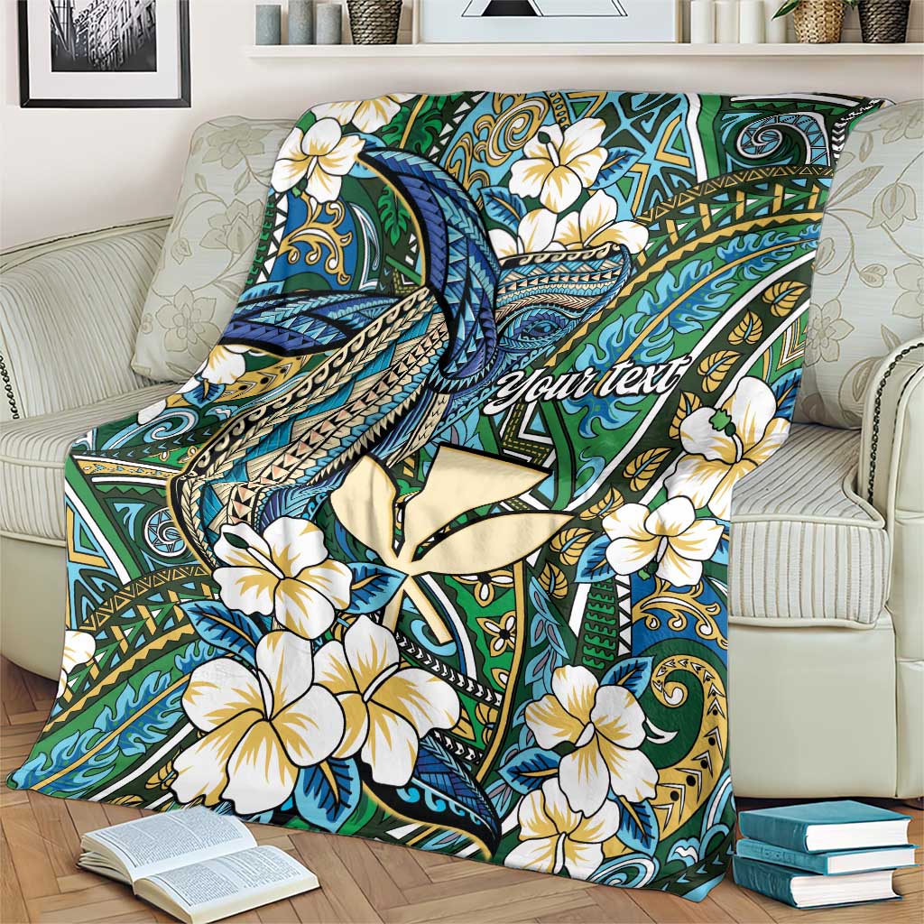 Personalised Hawaii Tribal Humpback Whale Blanket Omaomao Hibiscus Seamless Pattern LT9 - Polynesian Pride