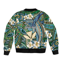 Personalised Hawaii Tribal Humpback Whale Bomber Jacket Omaomao Hibiscus Seamless Pattern LT9 - Polynesian Pride