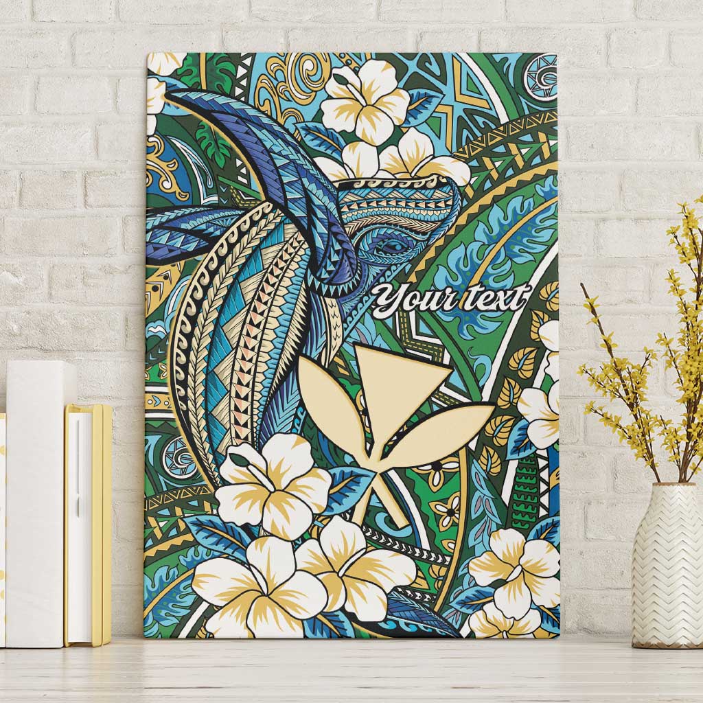 Personalised Hawaii Tribal Humpback Whale Canvas Wall Art Omaomao Hibiscus Seamless Pattern LT9 Without Frame Green - Polynesian Pride