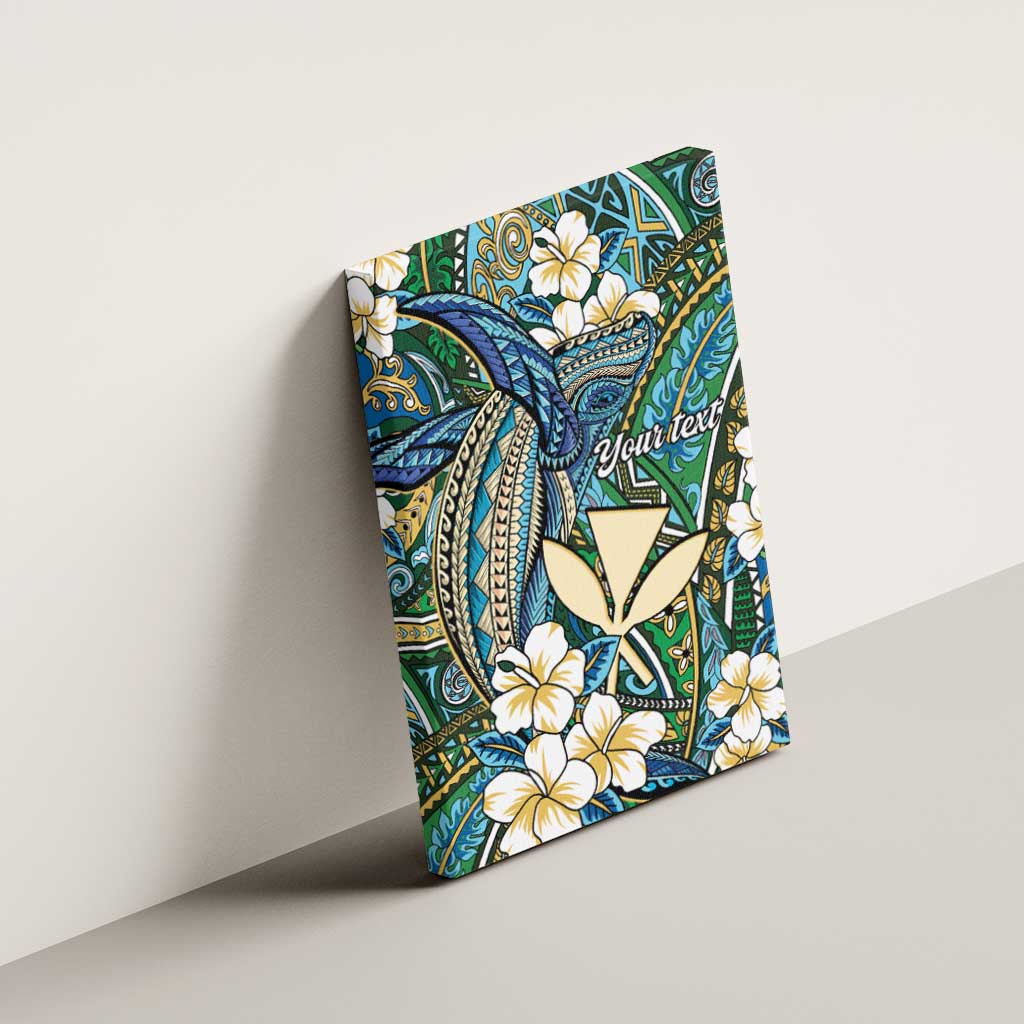 Personalised Hawaii Tribal Humpback Whale Canvas Wall Art Omaomao Hibiscus Seamless Pattern LT9 - Polynesian Pride