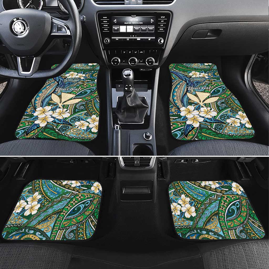 Personalised Hawaii Tribal Humpback Whale Car Mats Omaomao Hibiscus Seamless Pattern LT9 Set 4pcs Green - Polynesian Pride