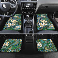 Personalised Hawaii Tribal Humpback Whale Car Mats Omaomao Hibiscus Seamless Pattern LT9 Set 4pcs Green - Polynesian Pride