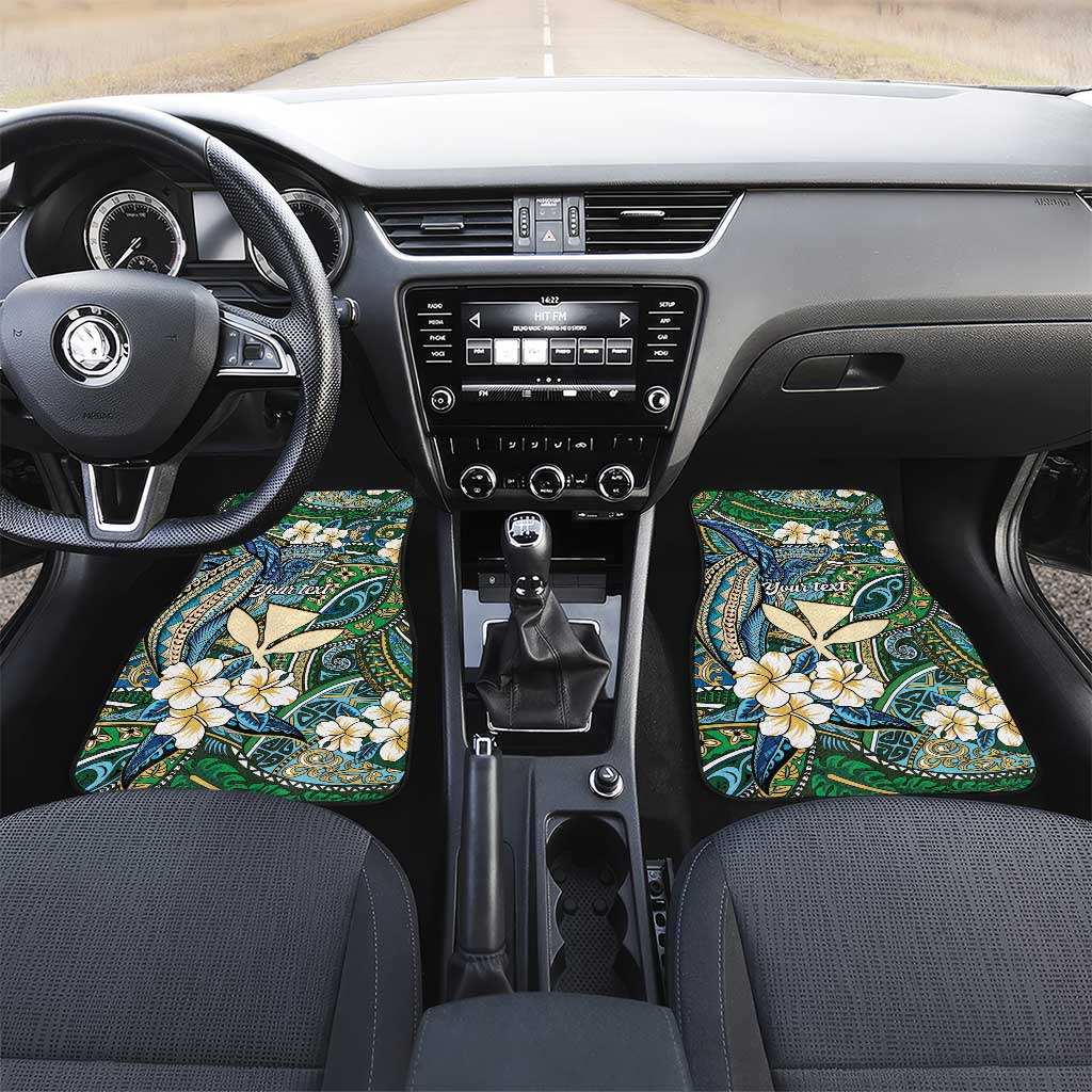 Personalised Hawaii Tribal Humpback Whale Car Mats Omaomao Hibiscus Seamless Pattern LT9 Set 2pcs - Front Green - Polynesian Pride