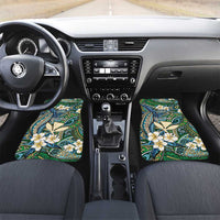 Personalised Hawaii Tribal Humpback Whale Car Mats Omaomao Hibiscus Seamless Pattern LT9 Set 2pcs - Front Green - Polynesian Pride