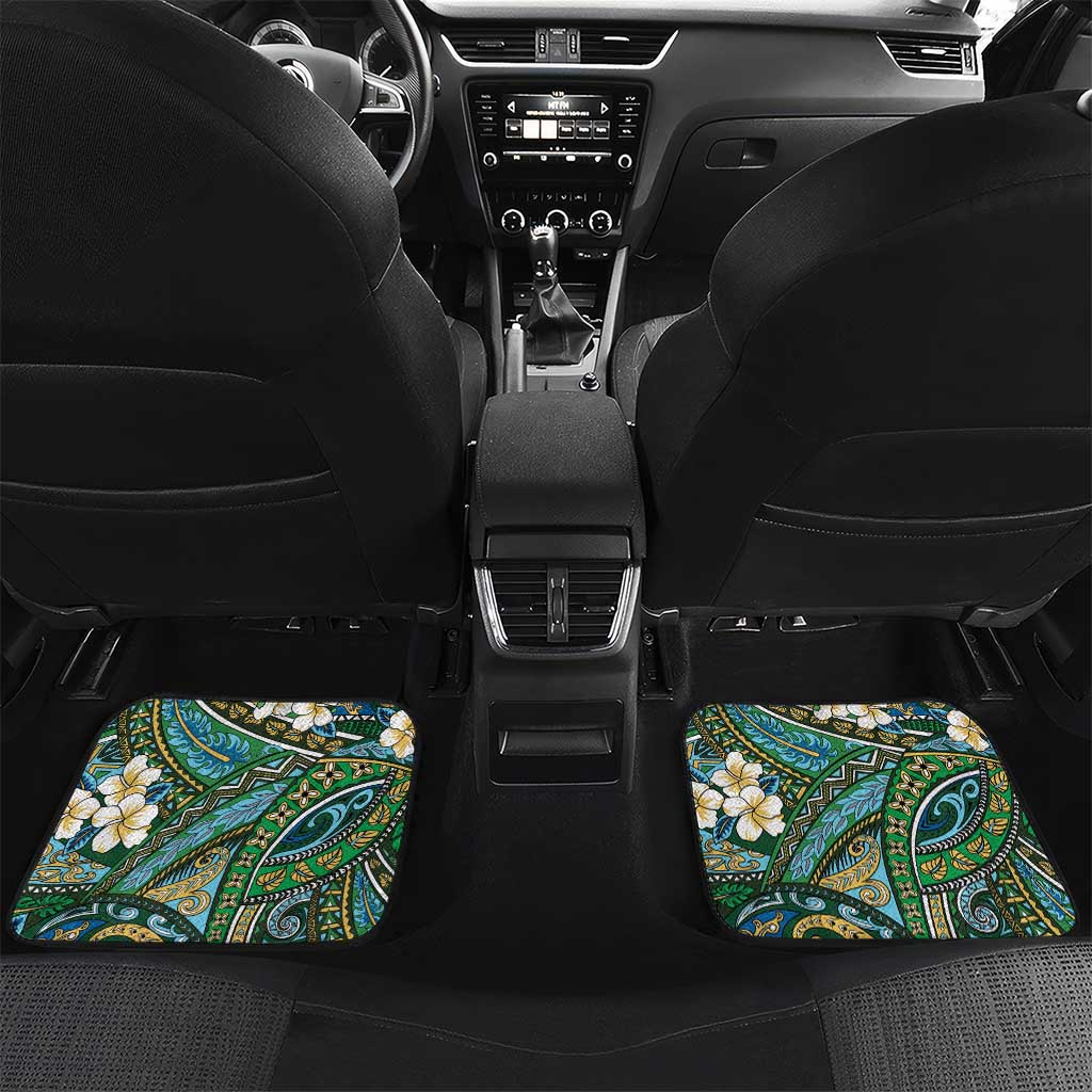 Personalised Hawaii Tribal Humpback Whale Car Mats Omaomao Hibiscus Seamless Pattern LT9 Set 2pcs - Back Green - Polynesian Pride