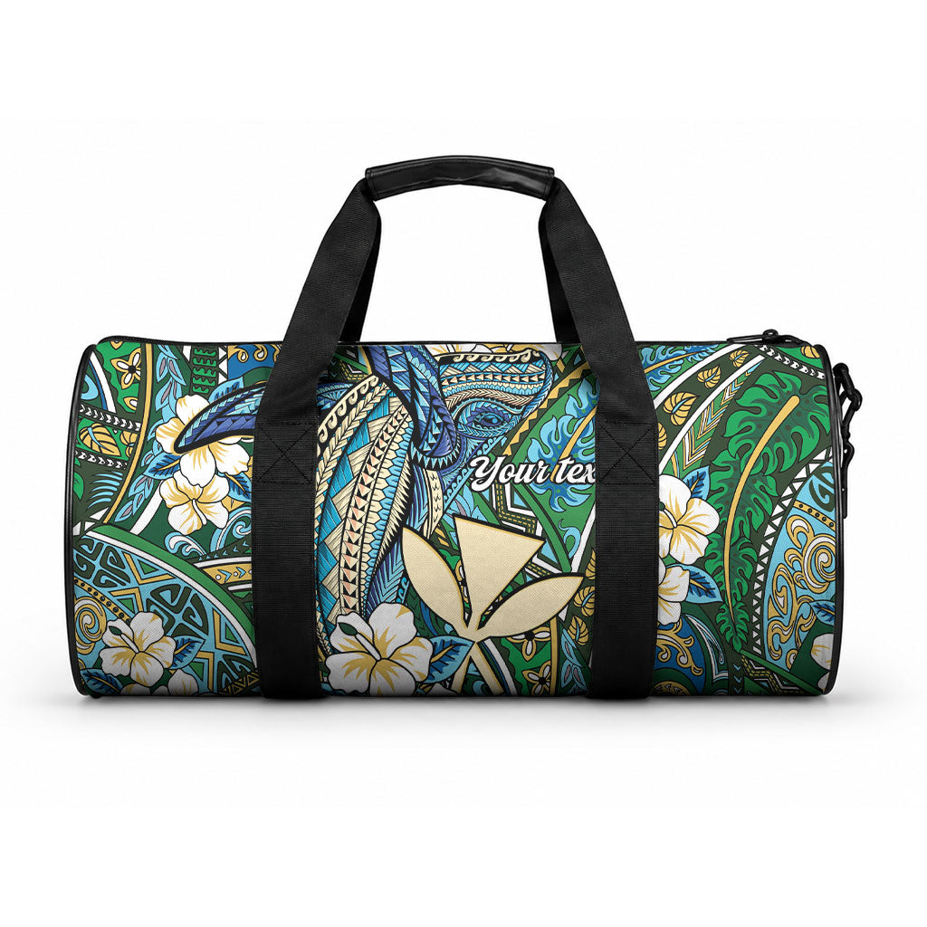 Personalised Hawaii Tribal Humpback Whale Duffle Bag Omaomao Hibiscus Seamless Pattern LT9 One size Blue - Polynesian Pride