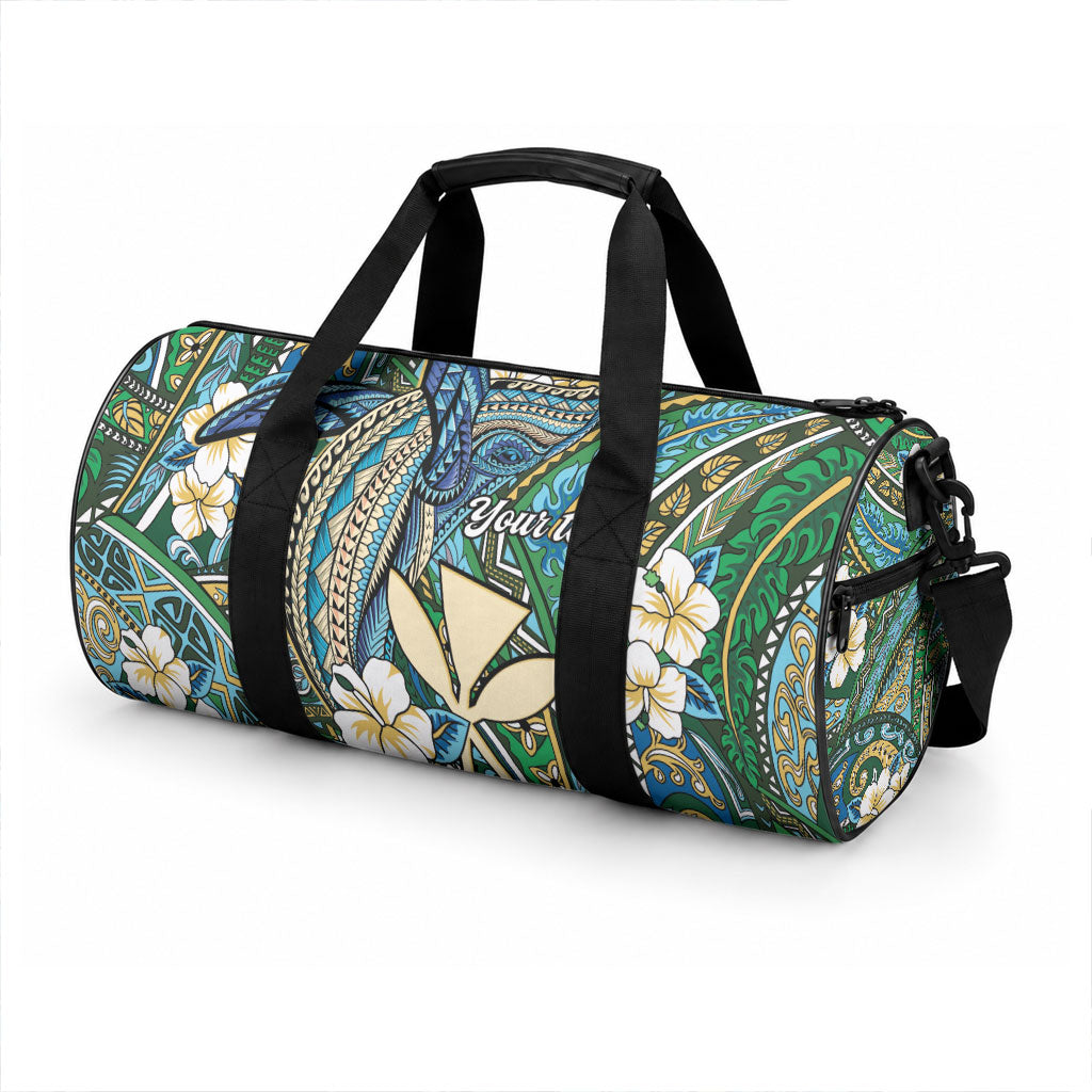 Personalised Hawaii Tribal Humpback Whale Duffle Bag Omaomao Hibiscus Seamless Pattern LT9 - Polynesian Pride