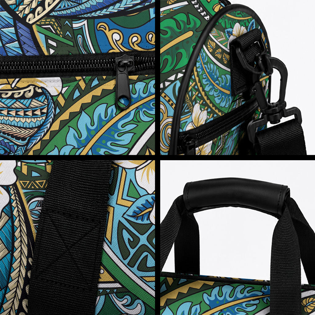 Personalised Hawaii Tribal Humpback Whale Duffle Bag Omaomao Hibiscus Seamless Pattern LT9 - Polynesian Pride
