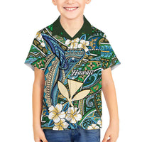 Personalised Hawaii Tribal Humpback Whale Kid Hawaiian Shirt Omaomao Hibiscus Seamless Pattern LT9 Kid Green - Polynesian Pride