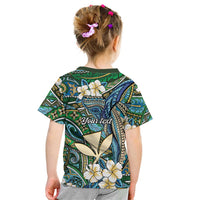 Personalised Hawaii Tribal Humpback Whale Kid T Shirt Omaomao Hibiscus Seamless Pattern LT9 - Polynesian Pride