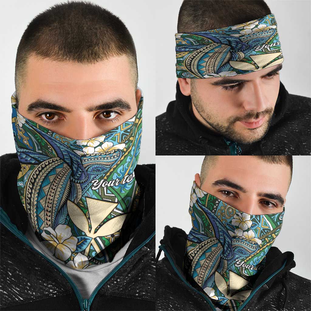 Personalised Hawaii Tribal Humpback Whale Neck Gaiter Omaomao Hibiscus Seamless Pattern LT9 - Polynesian Pride