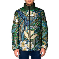 Personalised Hawaii Tribal Humpback Whale Padded Jacket Omaomao Hibiscus Seamless Pattern LT9 Men Green - Polynesian Pride