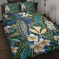 Personalised Hawaii Tribal Humpback Whale Quilt Bed Set Omaomao Hibiscus Seamless Pattern LT9 Green - Polynesian Pride