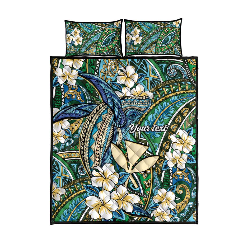 Personalised Hawaii Tribal Humpback Whale Quilt Bed Set Omaomao Hibiscus Seamless Pattern LT9 - Polynesian Pride