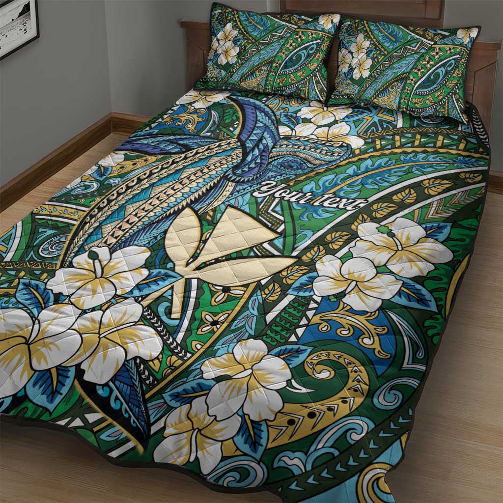 Personalised Hawaii Tribal Humpback Whale Quilt Bed Set Omaomao Hibiscus Seamless Pattern LT9 - Polynesian Pride