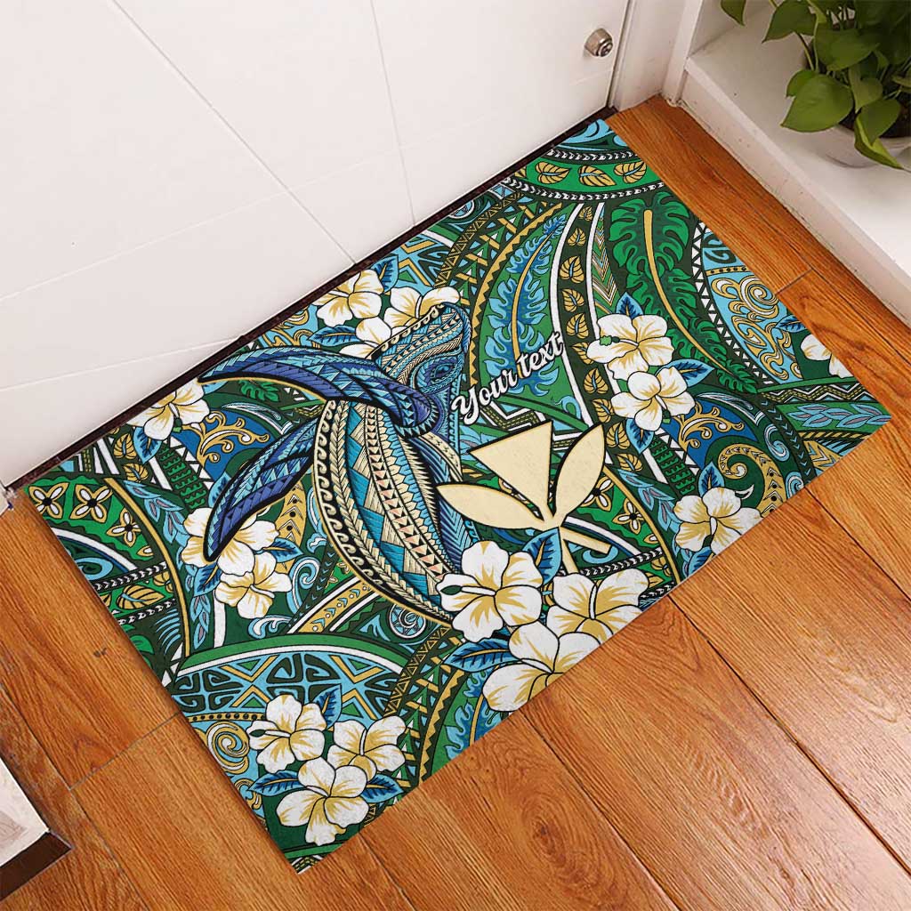Personalised Hawaii Tribal Humpback Whale Rubber Doormat Omaomao Hibiscus Seamless Pattern LT9 - Polynesian Pride