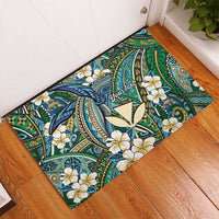 Personalised Hawaii Tribal Humpback Whale Rubber Doormat Omaomao Hibiscus Seamless Pattern LT9 - Polynesian Pride