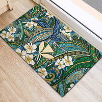 Personalised Hawaii Tribal Humpback Whale Rubber Doormat Omaomao Hibiscus Seamless Pattern LT9 - Polynesian Pride