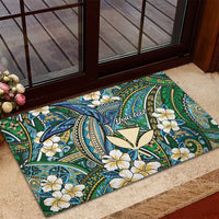 Personalised Hawaii Tribal Humpback Whale Rubber Doormat Omaomao Hibiscus Seamless Pattern LT9 - Polynesian Pride