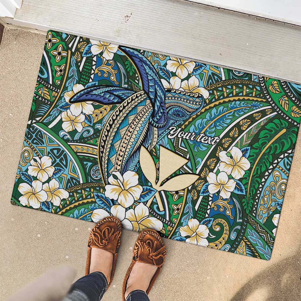 Personalised Hawaii Tribal Humpback Whale Rubber Doormat Omaomao Hibiscus Seamless Pattern LT9 - Polynesian Pride