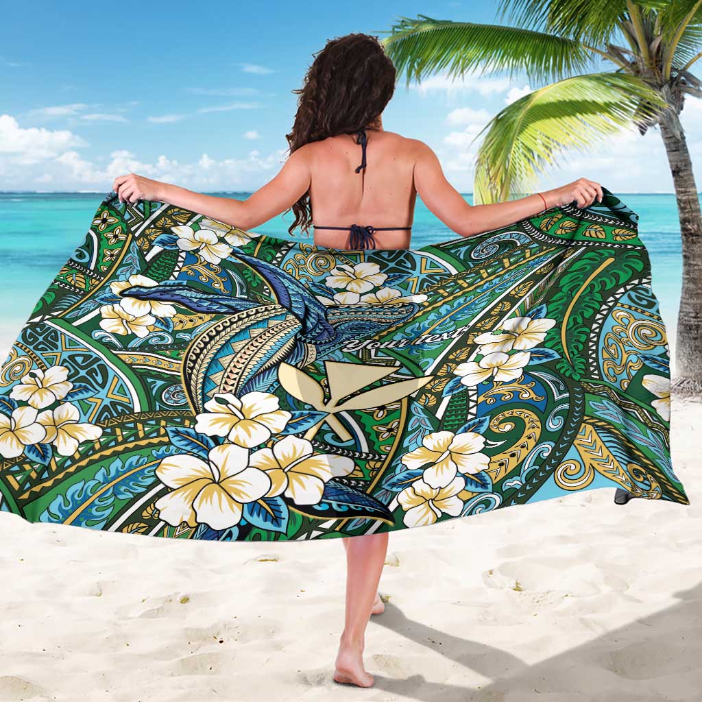 Personalised Hawaii Tribal Humpback Whale Sarong Omaomao Hibiscus Seamless Pattern LT9 - Polynesian Pride