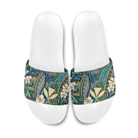 Personalised Hawaii Tribal Humpback Whale Slide Sandals Omaomao Hibiscus Seamless Pattern LT9 Green - Polynesian Pride