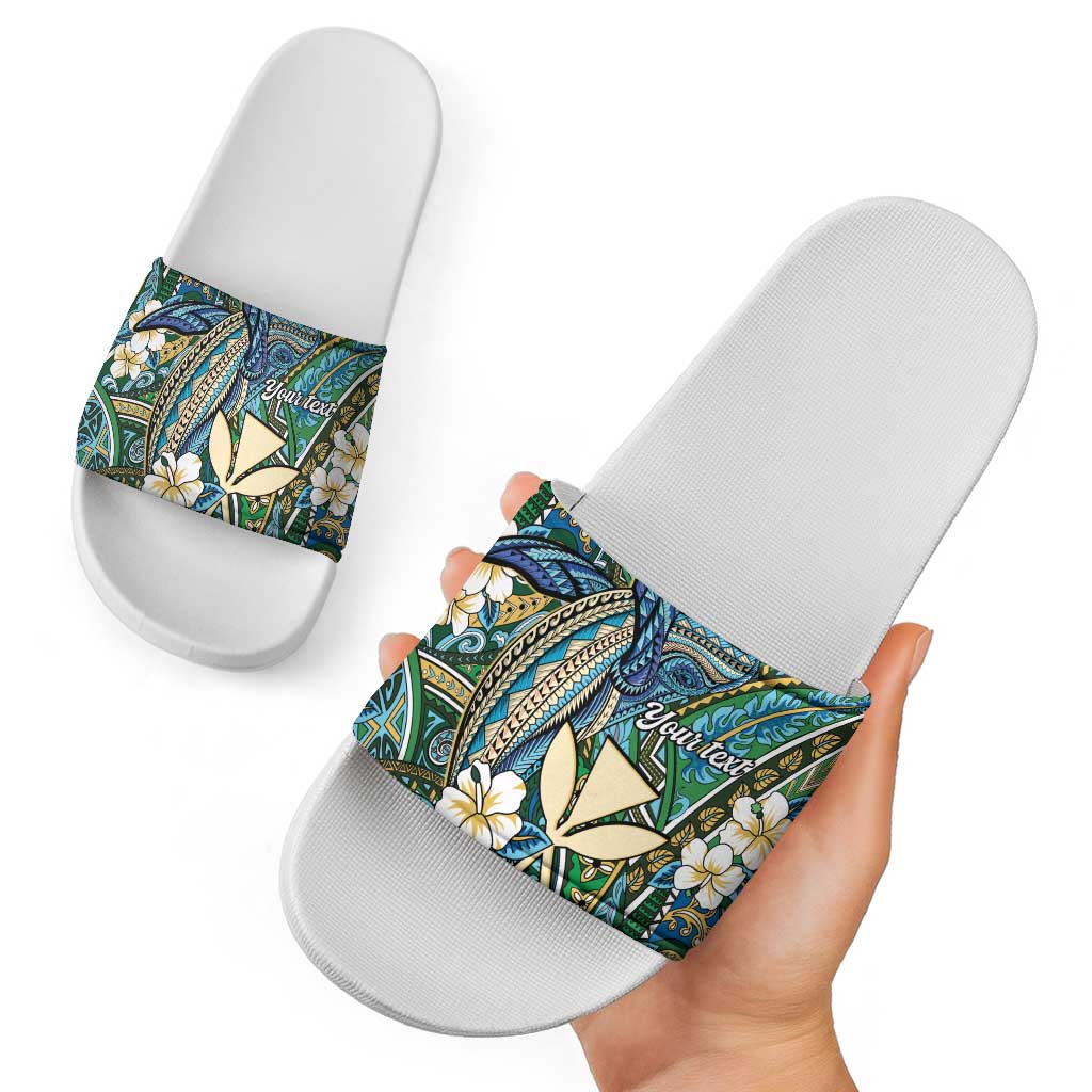 Personalised Hawaii Tribal Humpback Whale Slide Sandals Omaomao Hibiscus Seamless Pattern LT9 - Polynesian Pride