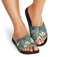 Personalised Hawaii Tribal Humpback Whale Slide Sandals Omaomao Hibiscus Seamless Pattern LT9 - Polynesian Pride