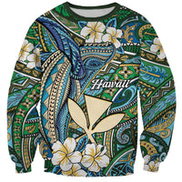 Personalised Hawaii Tribal Humpback Whale Sweatshirt Omaomao Hibiscus Seamless Pattern LT9 Unisex Green - Polynesian Pride