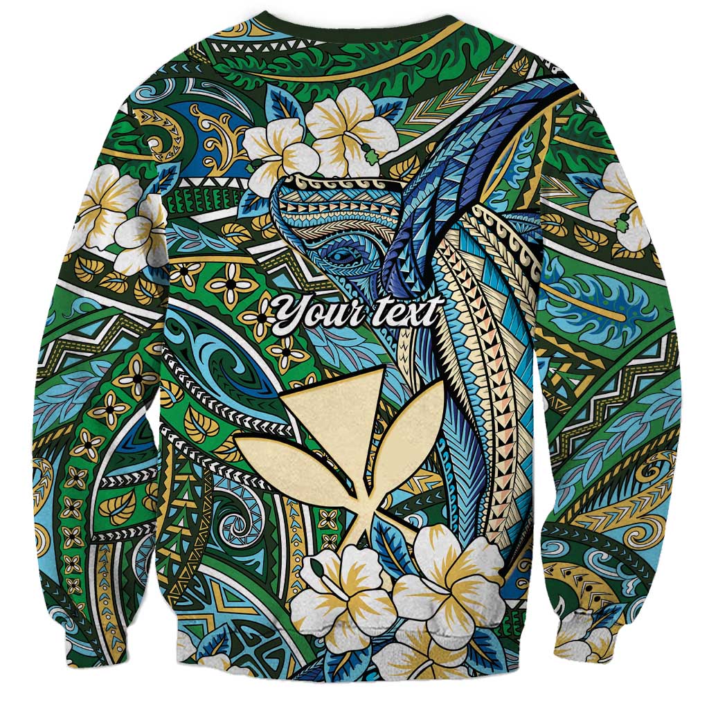 Personalised Hawaii Tribal Humpback Whale Sweatshirt Omaomao Hibiscus Seamless Pattern LT9 - Polynesian Pride