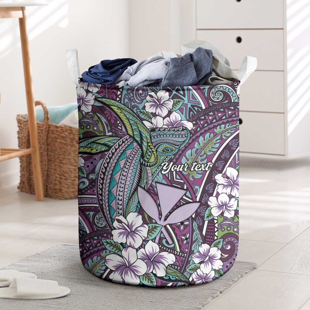 Personalised Hawaii Tribal Humpback Whale Laundry Basket Poni Hibiscus Seamless Pattern LT9 Purple - Polynesian Pride