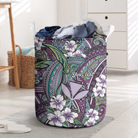 Personalised Hawaii Tribal Humpback Whale Laundry Basket Poni Hibiscus Seamless Pattern LT9 Purple - Polynesian Pride