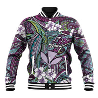 Personalised Hawaii Tribal Humpback Whale Baseball Jacket Poni Hibiscus Seamless Pattern LT9 Unisex Purple - Polynesian Pride