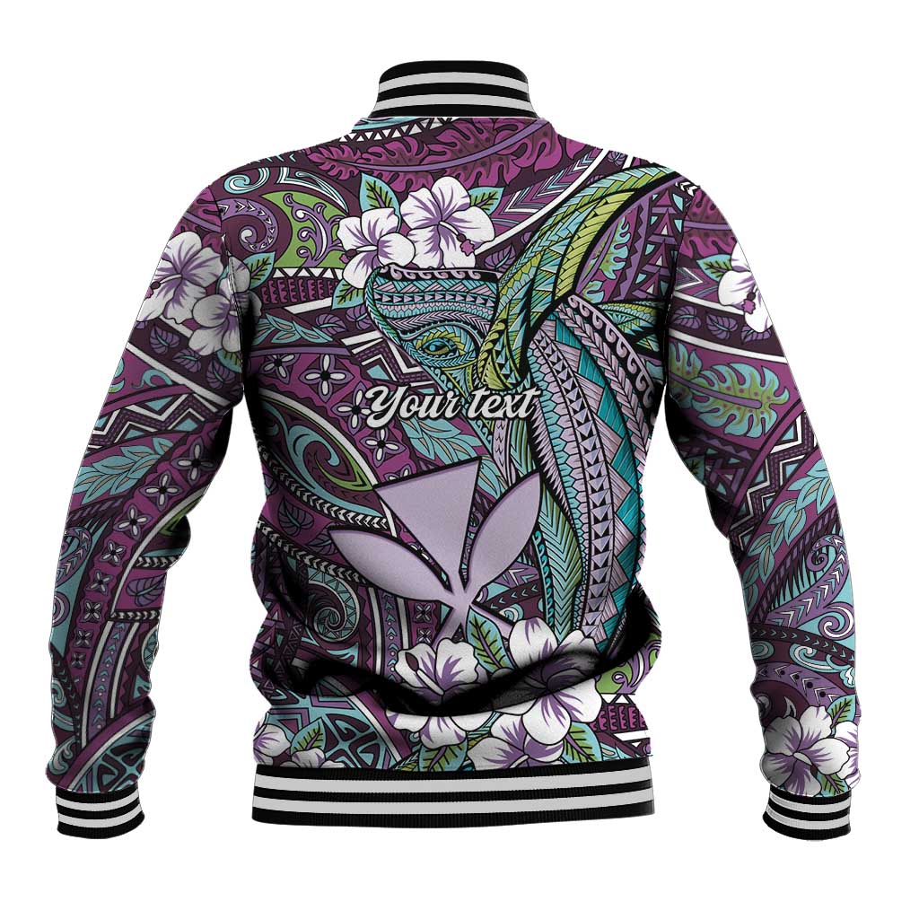 Personalised Hawaii Tribal Humpback Whale Baseball Jacket Poni Hibiscus Seamless Pattern LT9 - Polynesian Pride