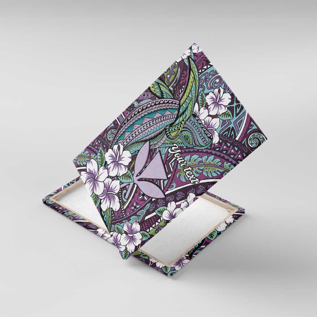 Personalised Hawaii Tribal Humpback Whale Canvas Wall Art Poni Hibiscus Seamless Pattern LT9 With Frame Purple - Polynesian Pride