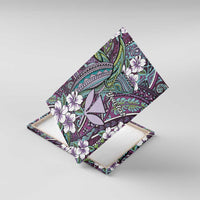 Personalised Hawaii Tribal Humpback Whale Canvas Wall Art Poni Hibiscus Seamless Pattern LT9 With Frame Purple - Polynesian Pride