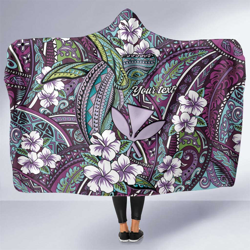 Personalised Hawaii Tribal Humpback Whale Hooded Blanket Poni Hibiscus Seamless Pattern LT9 One Size Purple - Polynesian Pride