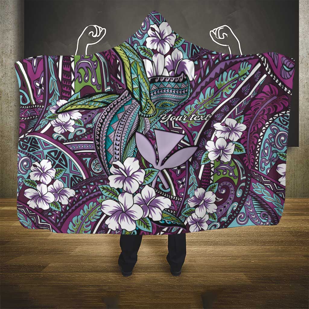 Personalised Hawaii Tribal Humpback Whale Hooded Blanket Poni Hibiscus Seamless Pattern LT9 - Polynesian Pride