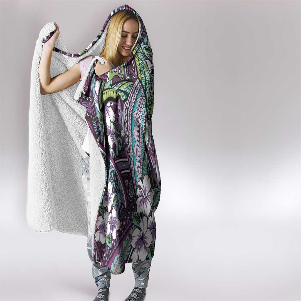 Personalised Hawaii Tribal Humpback Whale Hooded Blanket Poni Hibiscus Seamless Pattern LT9 - Polynesian Pride